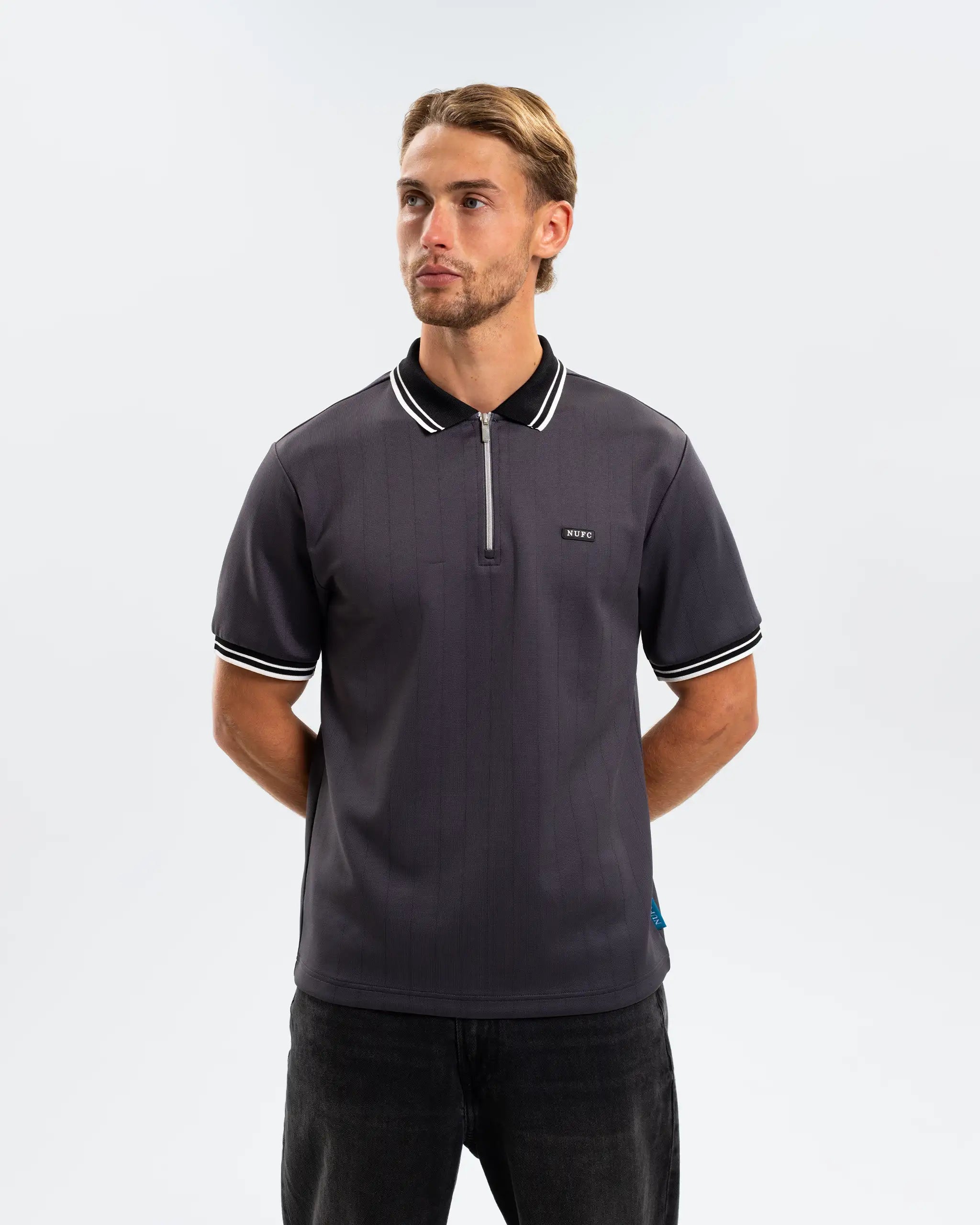 Newcastle United Men's Tonal Stripe Grey Polo Shirt