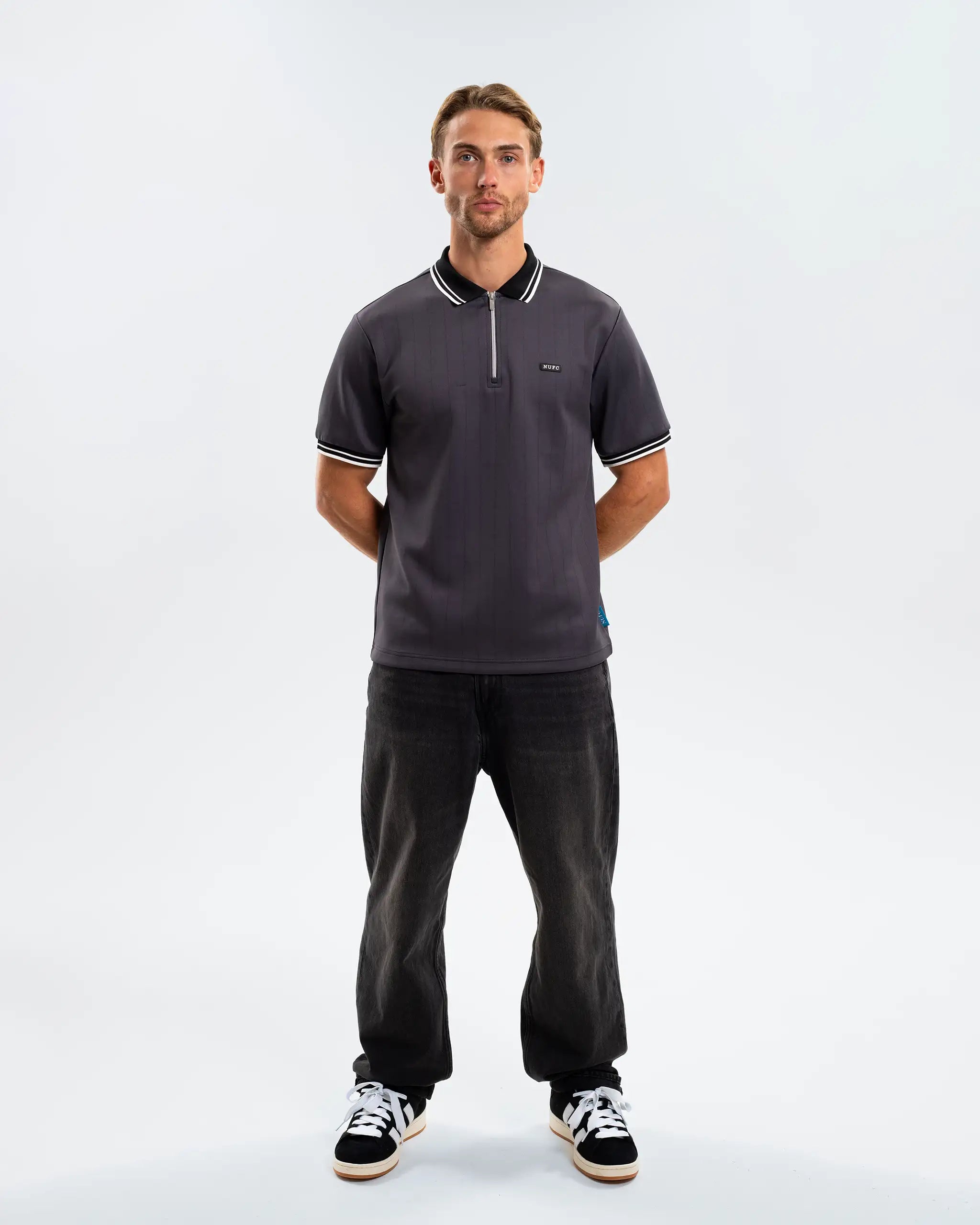 Newcastle United Men's Tonal Stripe Grey Polo Shirt