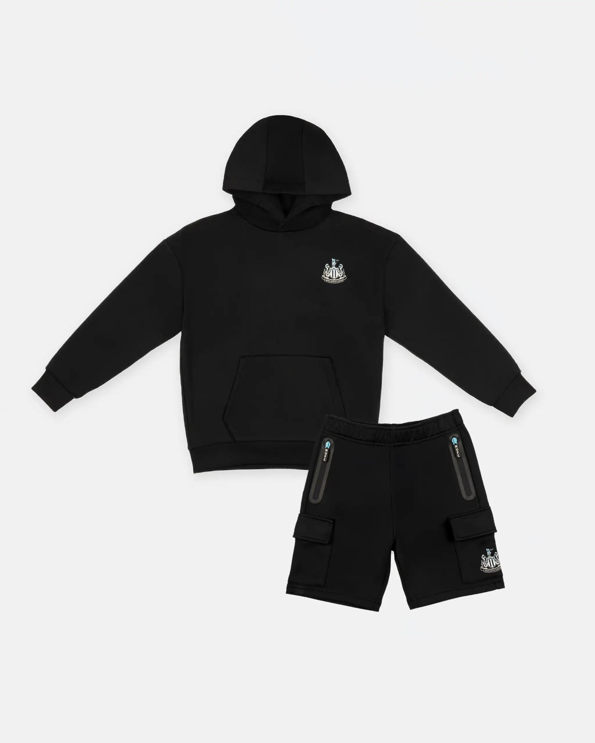 Newcastle United Boy's Black Cargo Shorts with Blue Ombre Crest