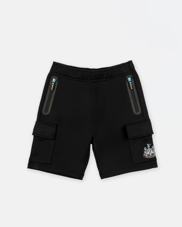 Newcastle United Boy's Black Cargo Shorts with Blue Ombre Crest