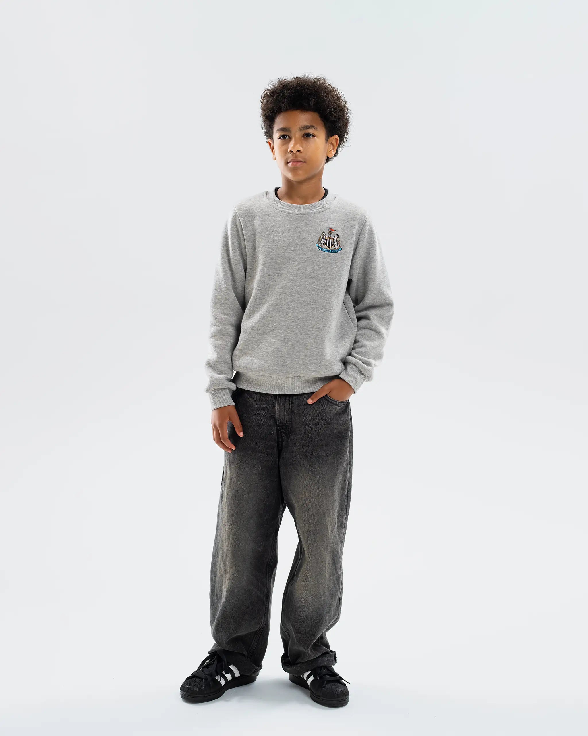 Newcastle United Kids' Essentials Range Grey Crew Neck Sweater