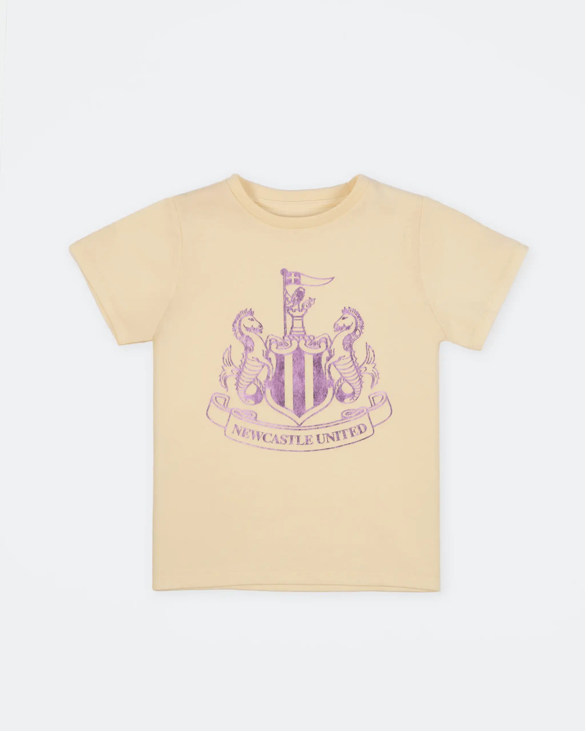 Newcastle United Girl's Cream T-Shirt With Lilac Shimmer Crest
