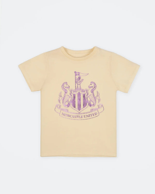 Newcastle United Girl's Cream T-Shirt With Lilac Shimmer Crest