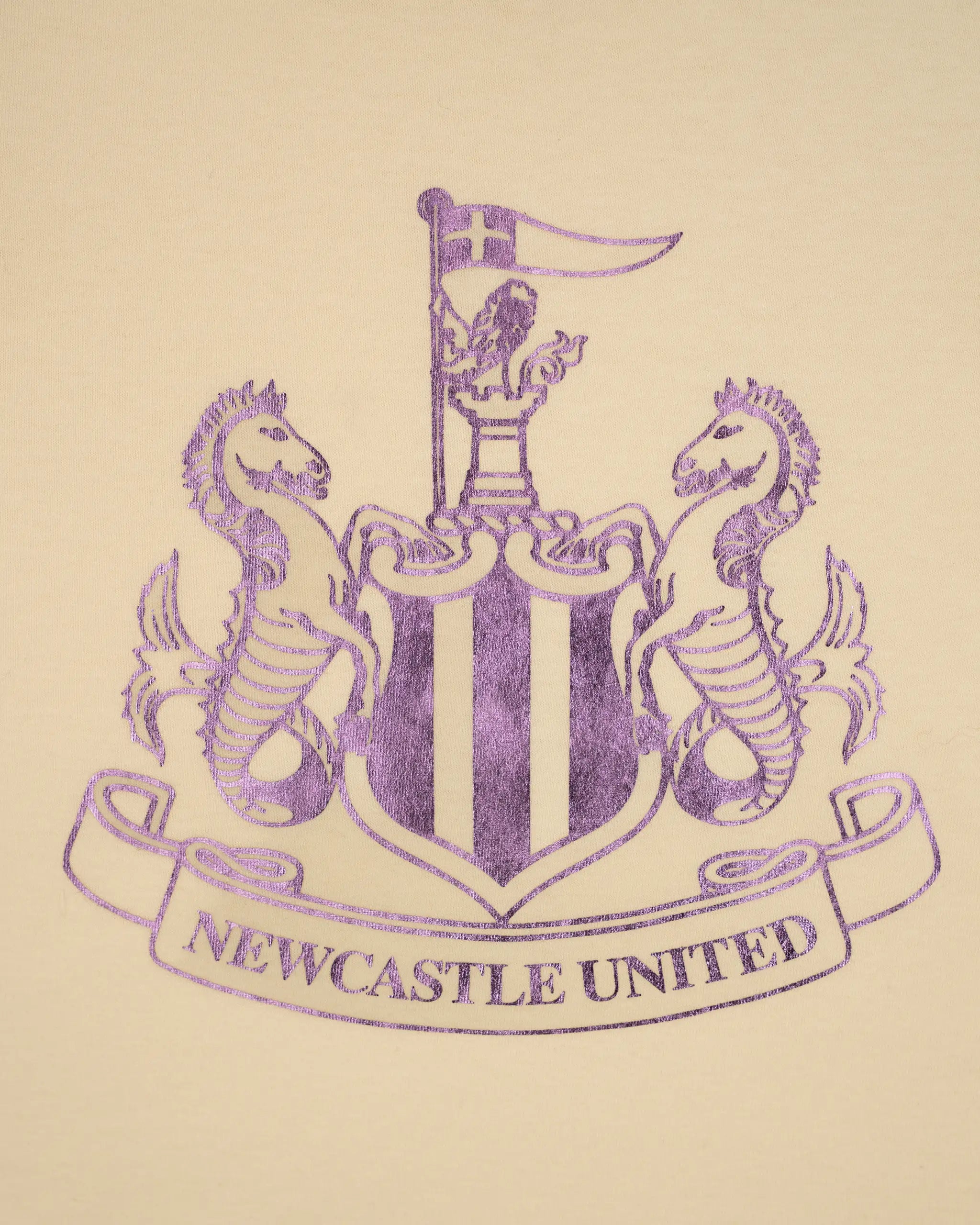 Newcastle United Girl's Cream T-Shirt With Lilac Shimmer Crest