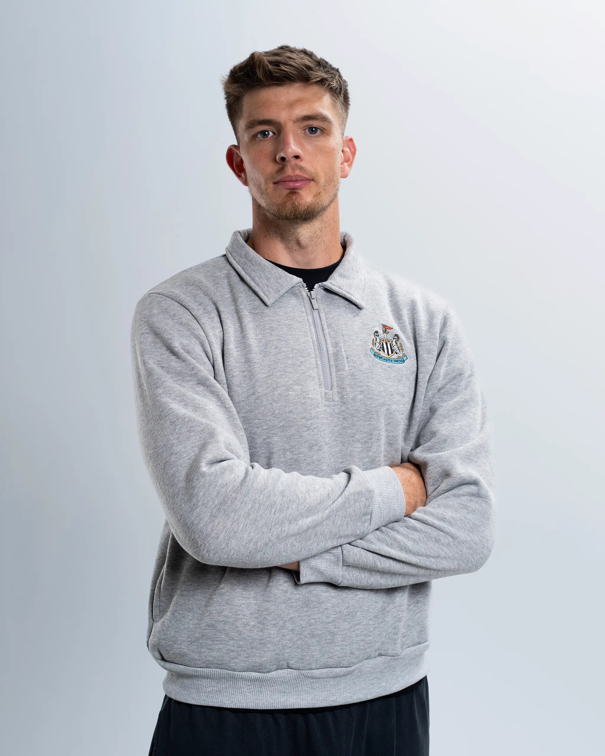 Newcastle United Men's Essentials Range Grey 1/4 Zip Sweater