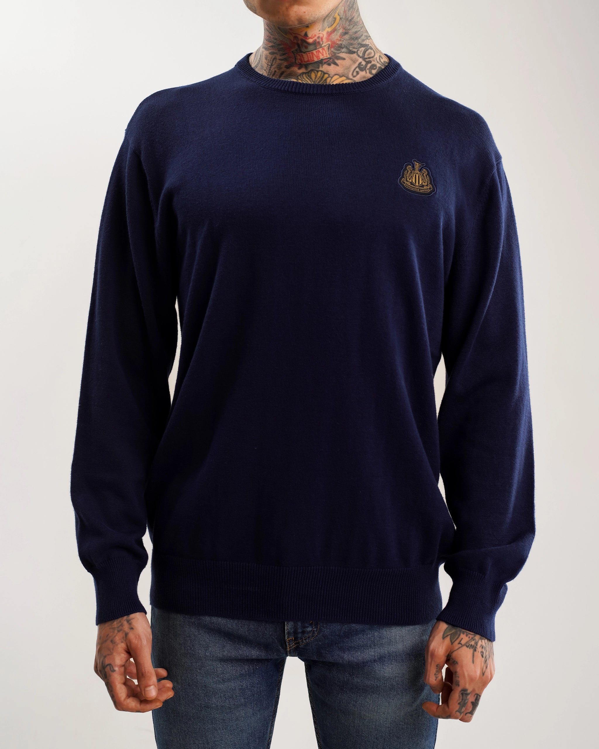 Newcastle United Men's Navy Crew Neck Knit Sweater