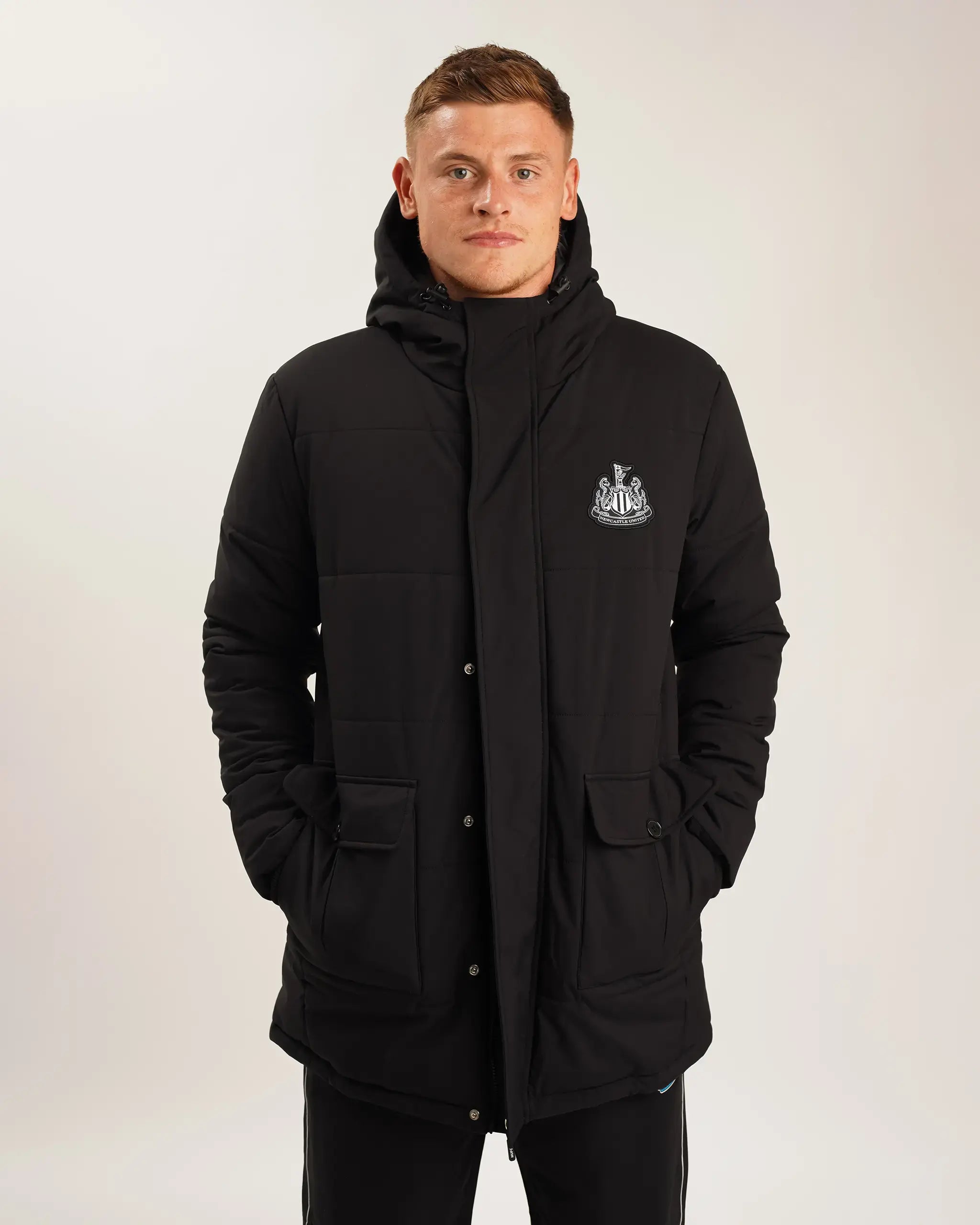 Newcastle United Men's Black Long Line Padded Jacket (Stadio)