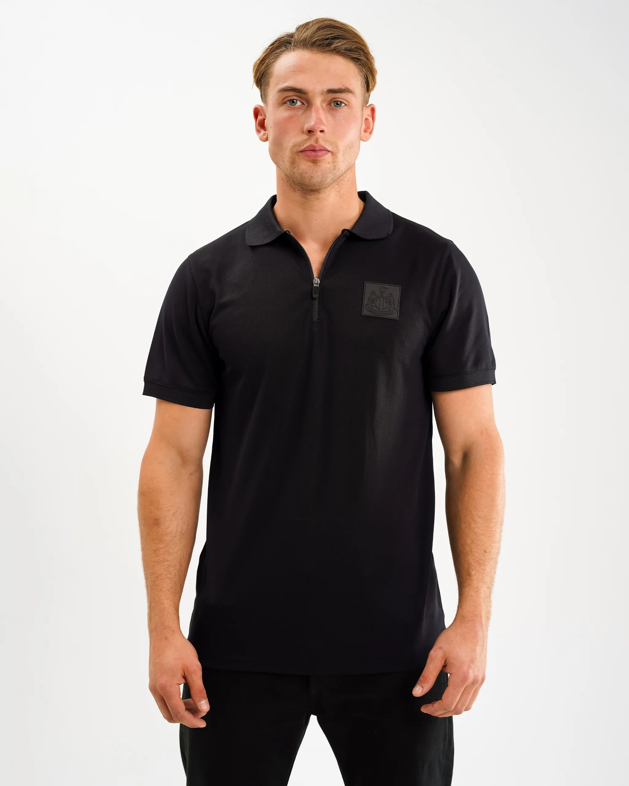 Newcastle United Men's Black Tech Zip Polo Shirt