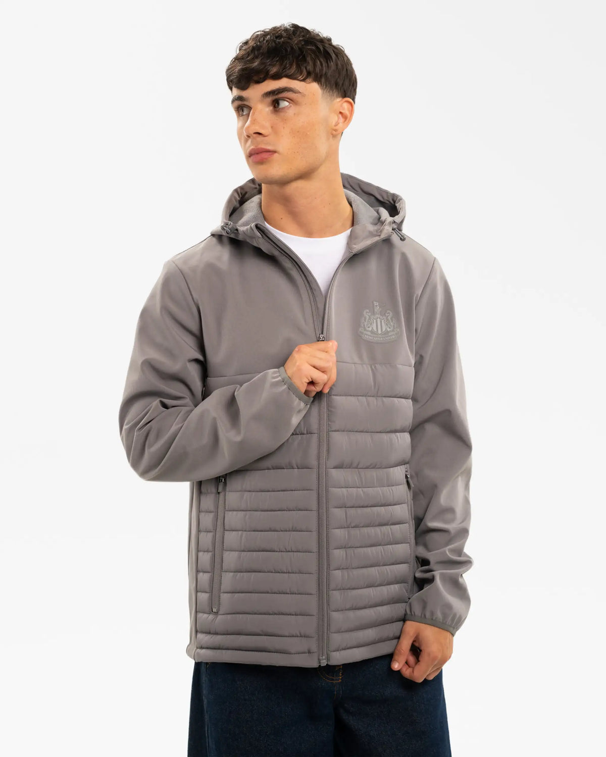 Newcastle United Men's Grey Hooded Hybrid Jacket