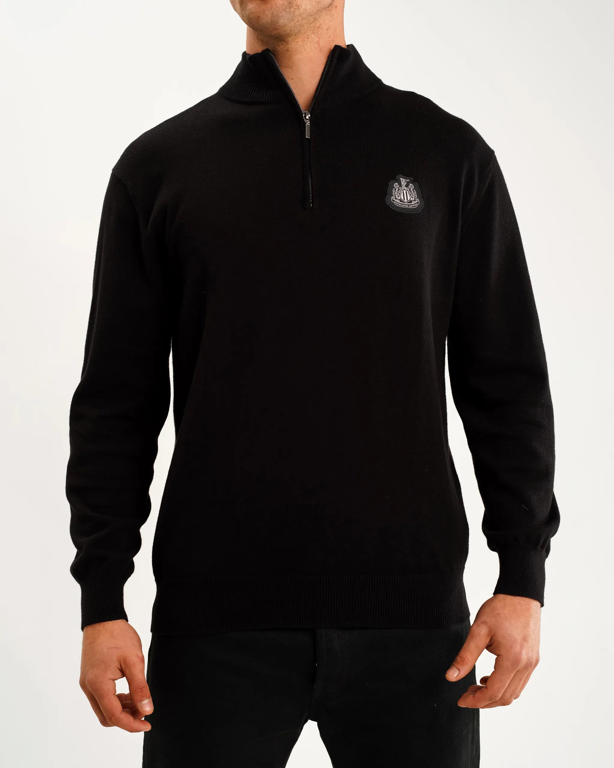 Newcastle United Men's Black Cotton Half Zip Knitted Sweater