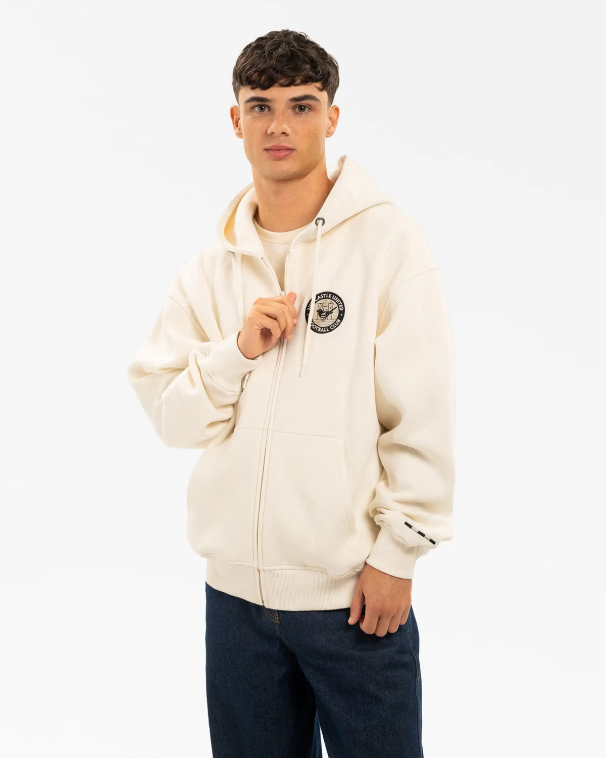 Newcastle United Men's Retro Crest Off-White Full Zip Stadium Hoodie
