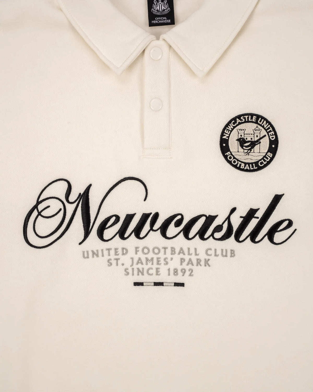 Mewcastle United Men's Retro Crest Off-White Rugby Top