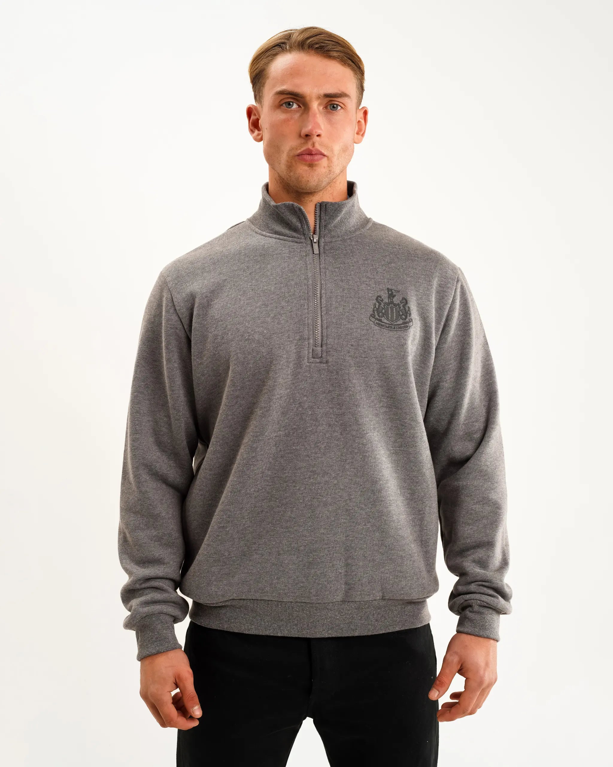 Newcastle United Men's Grey 1/4 Zip Sweatshirt