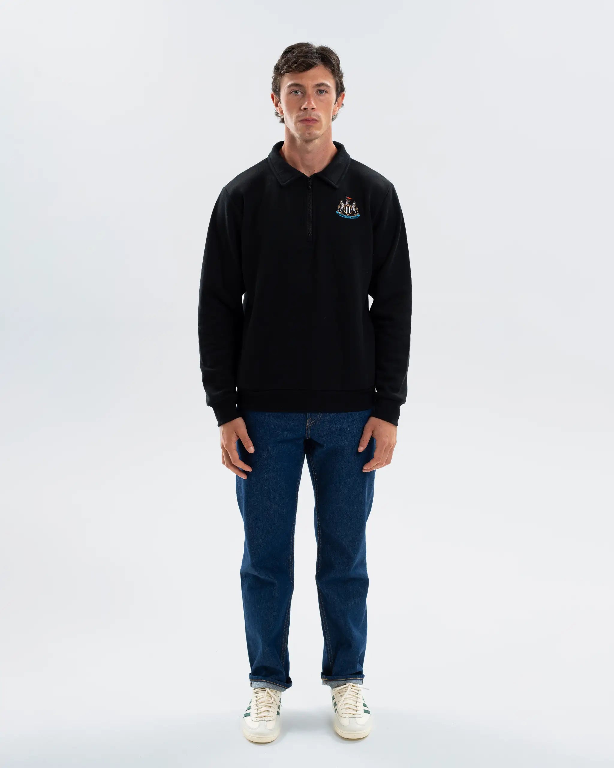 Newcastle United Men's Essentials Range Black 1/4 Zip Sweater