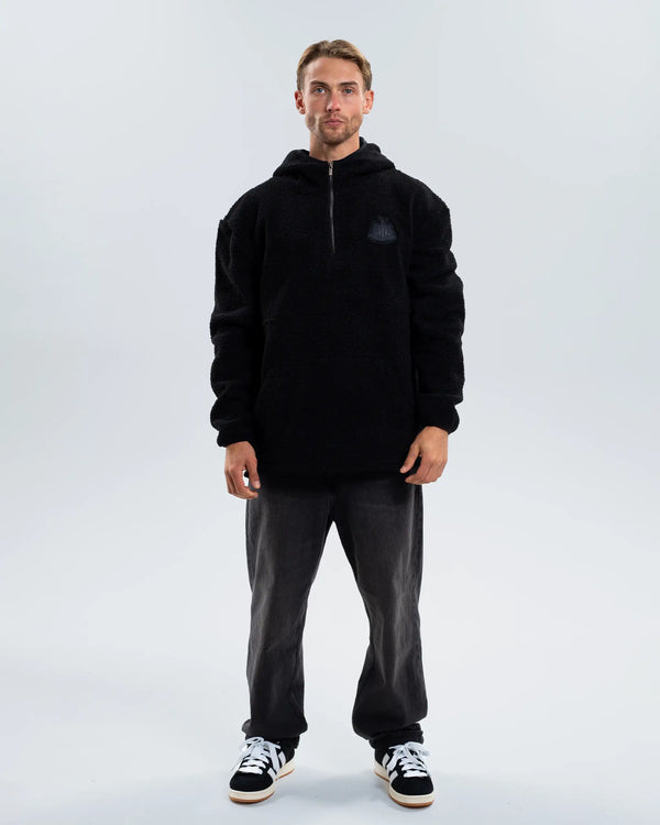 Newcastle United Men's Black Borg Quarter Zip Fleece Hoodie
