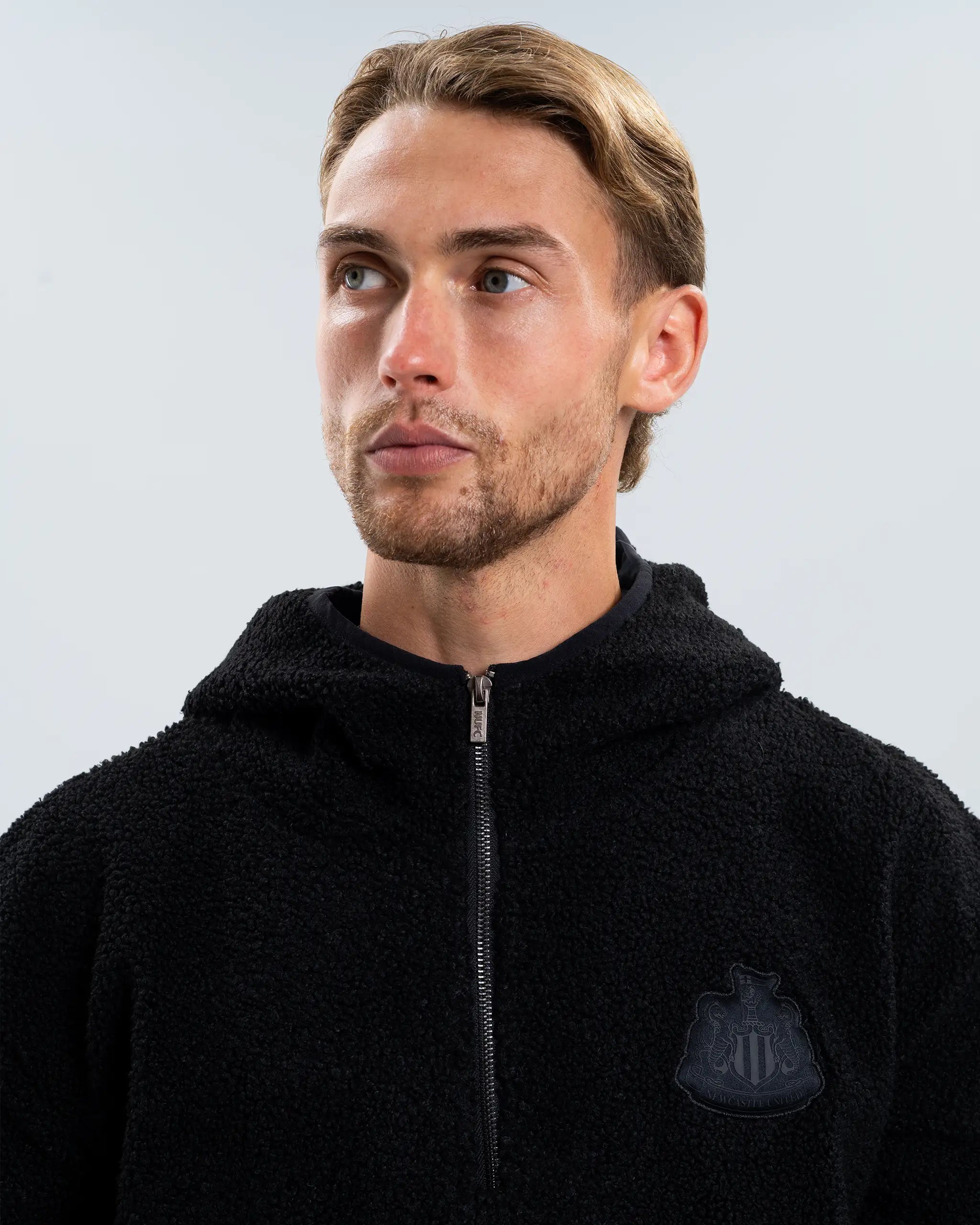 Newcastle United Men's Black Borg Quarter Zip Fleece Hoodie