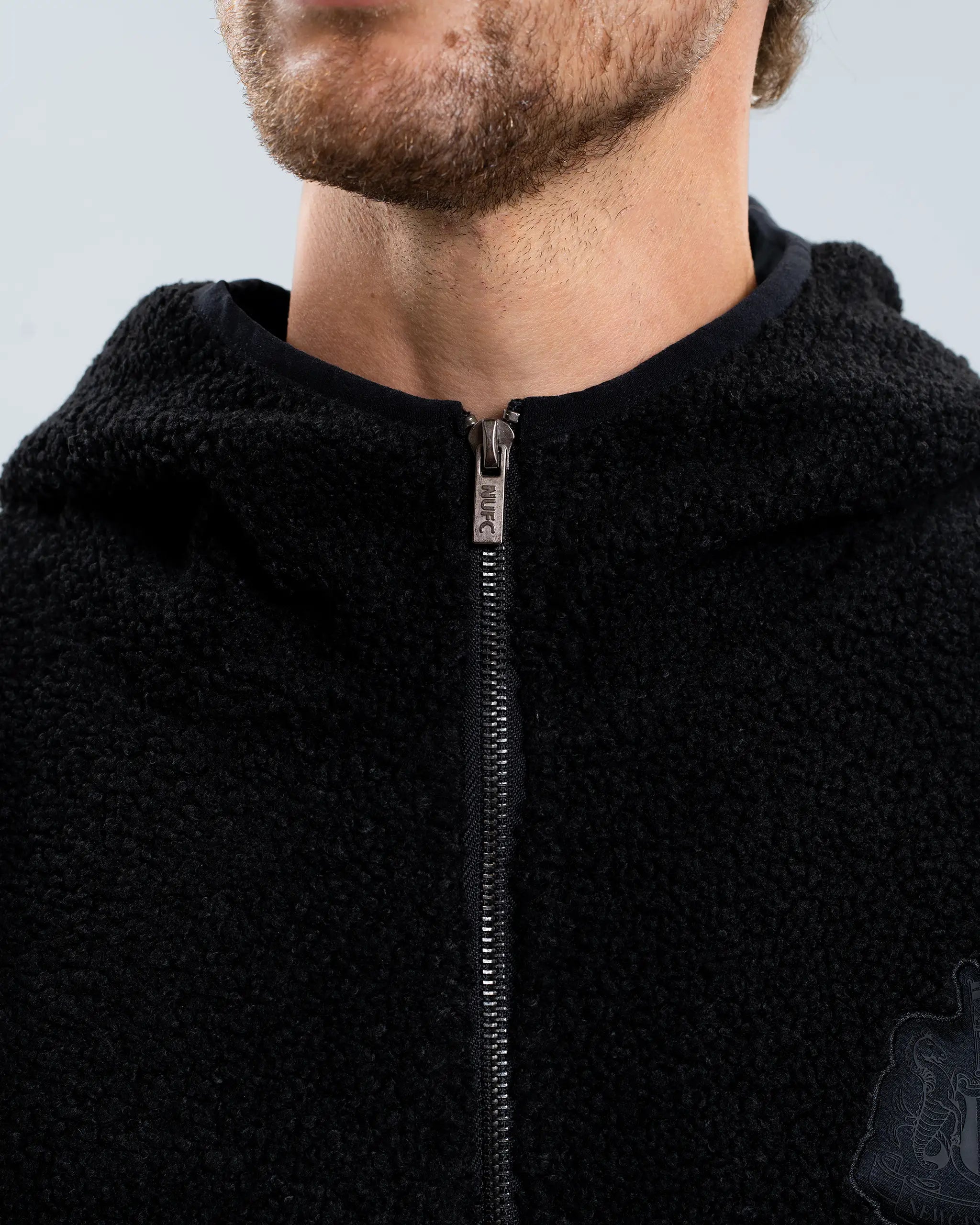Newcastle United Men's Black Borg Quarter Zip Fleece Hoodie