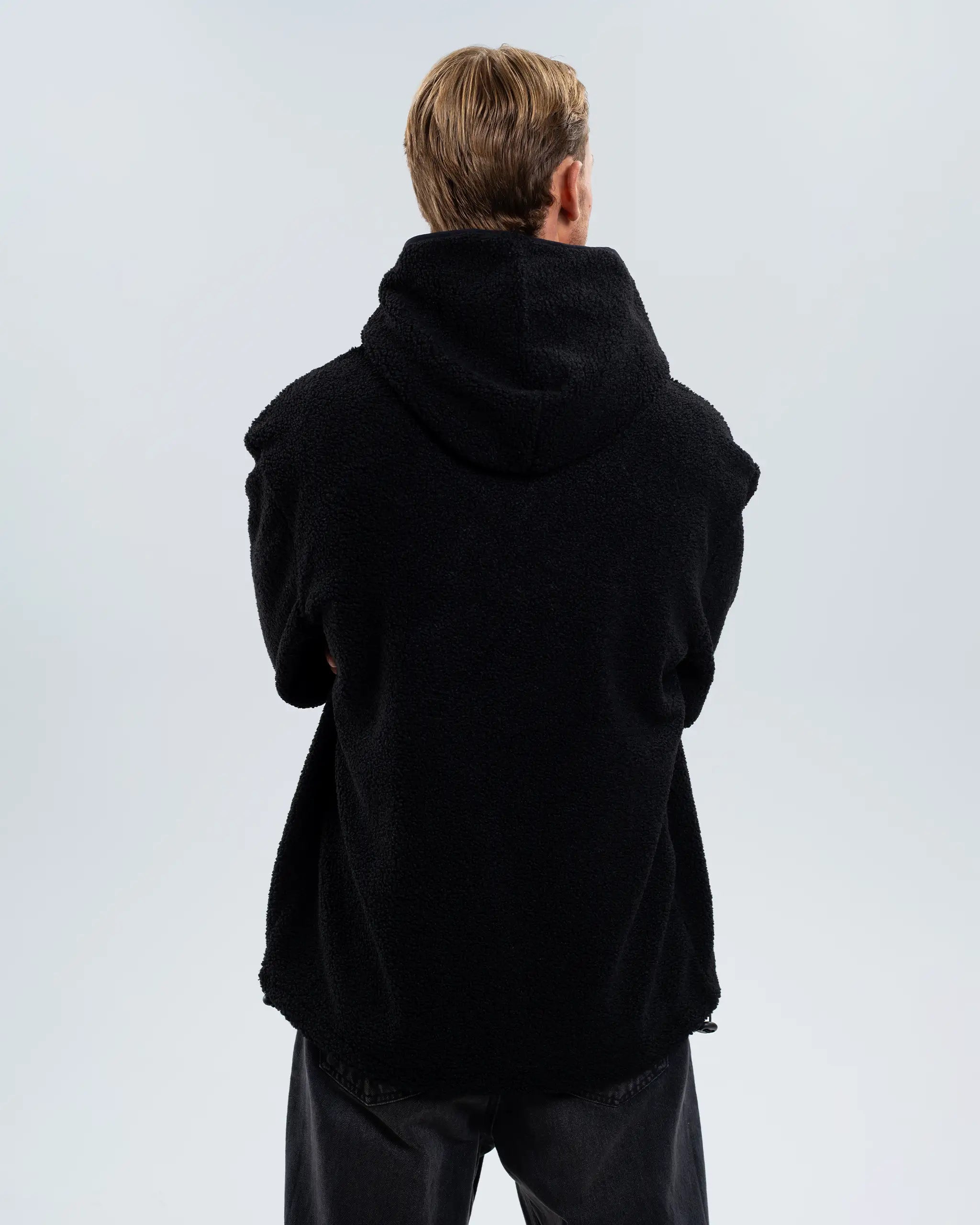 Newcastle United Men's Black Borg Quarter Zip Fleece Hoodie
