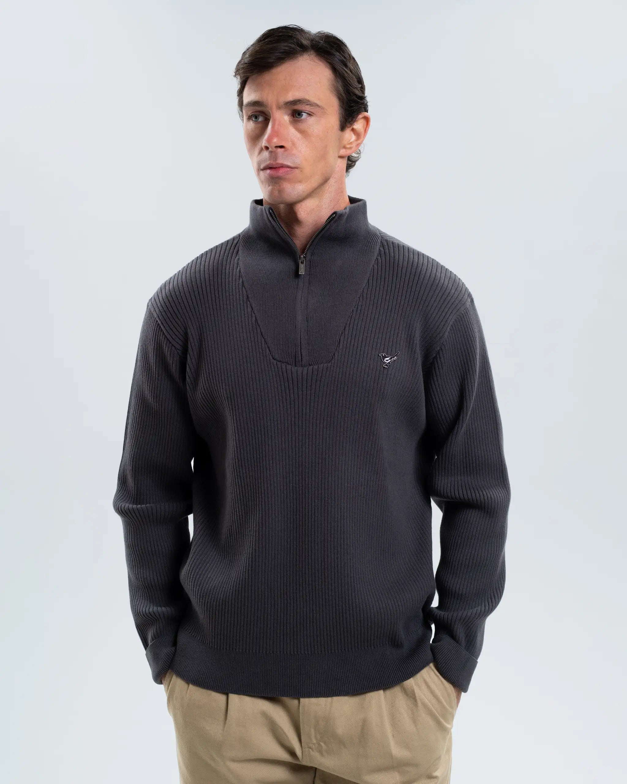 Newcastle United Men's Charcoal Chunky Knit 1/4 Zip Top
