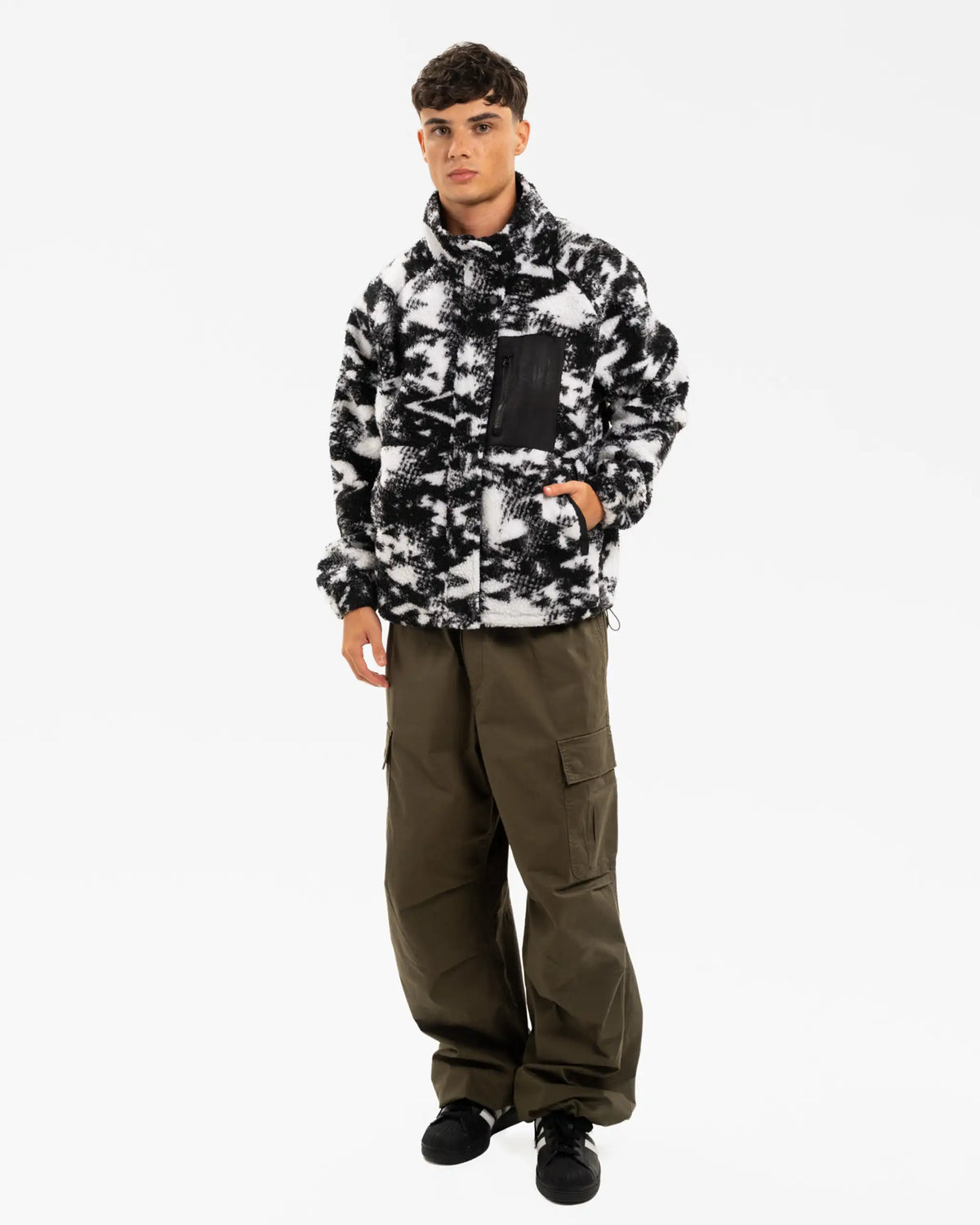 Newcastle United Men's Black & White Pocket Teddy Printed Fleece Jacket