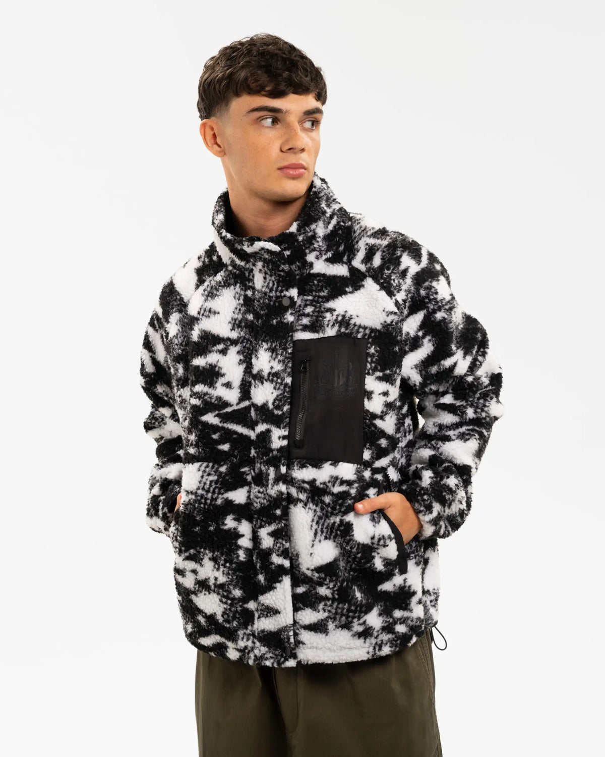 Newcastle United Men's Black & White Pocket Teddy Printed Fleece Jacket