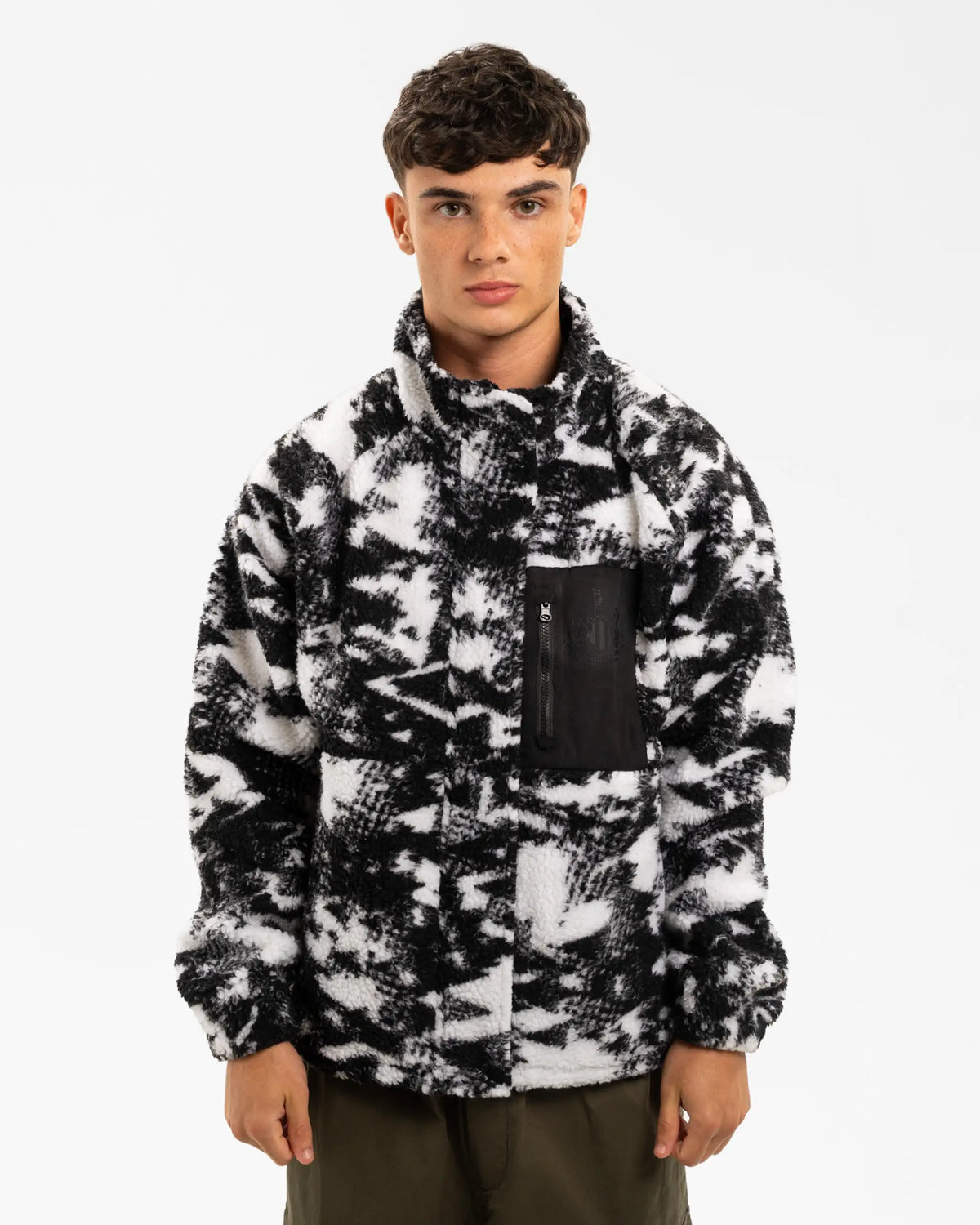 Newcastle United Men's Black & White Pocket Teddy Printed Fleece Jacket