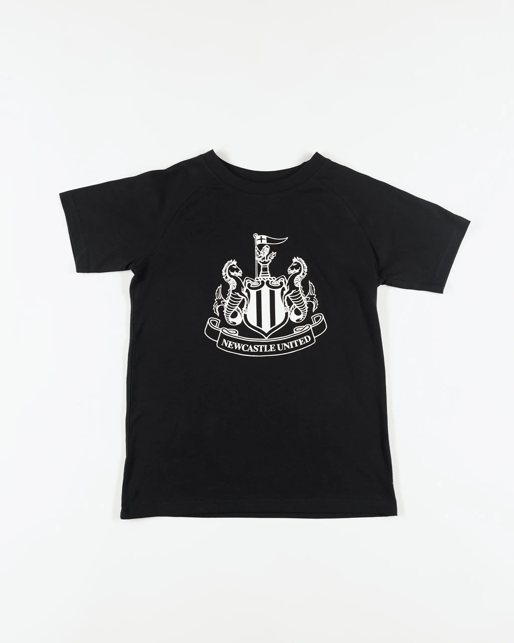 Newcastle United Boy's Black Raglan Crest T-Shirt