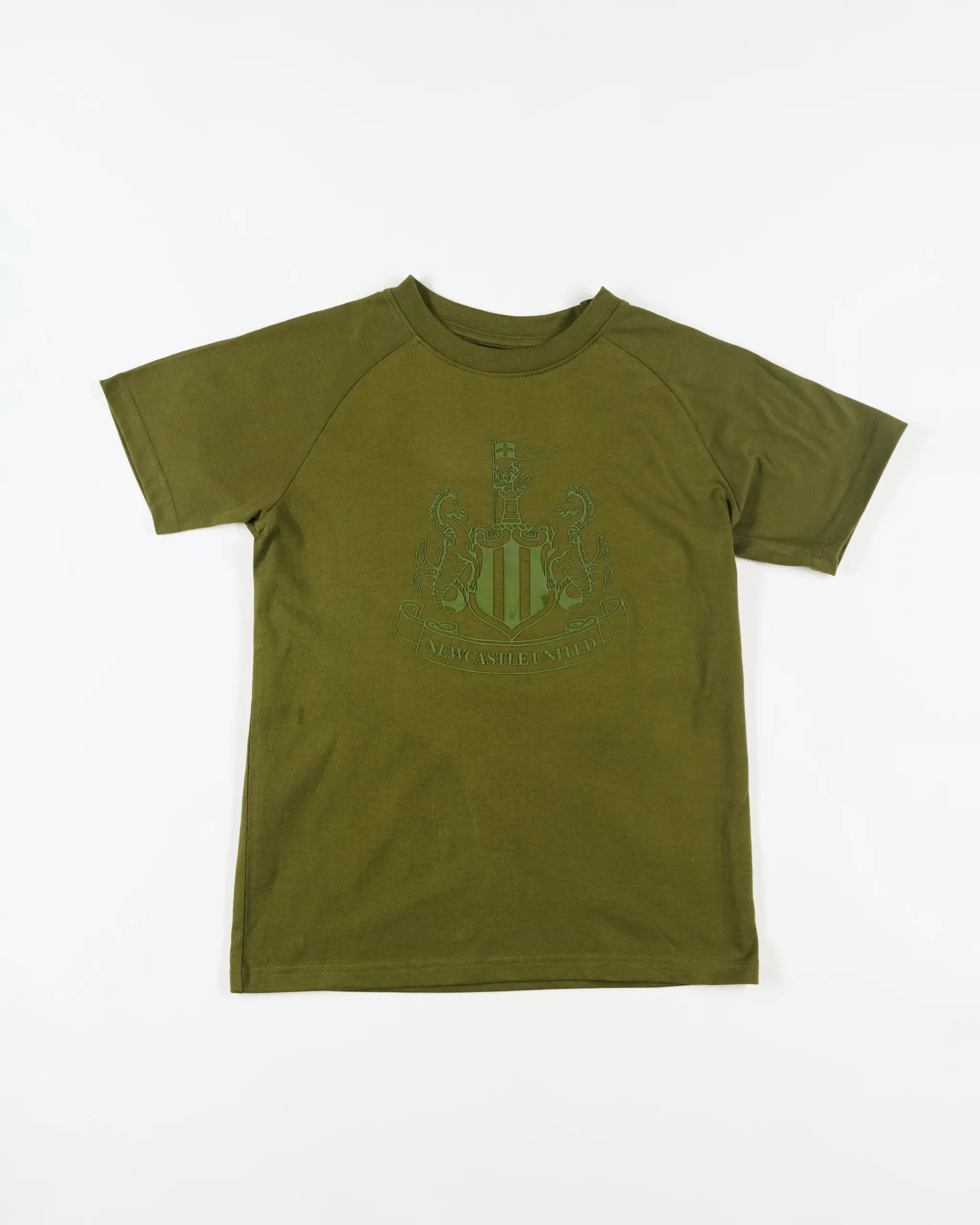 Newcastle United Boy's Khaki Raglan Crest T-Shirt