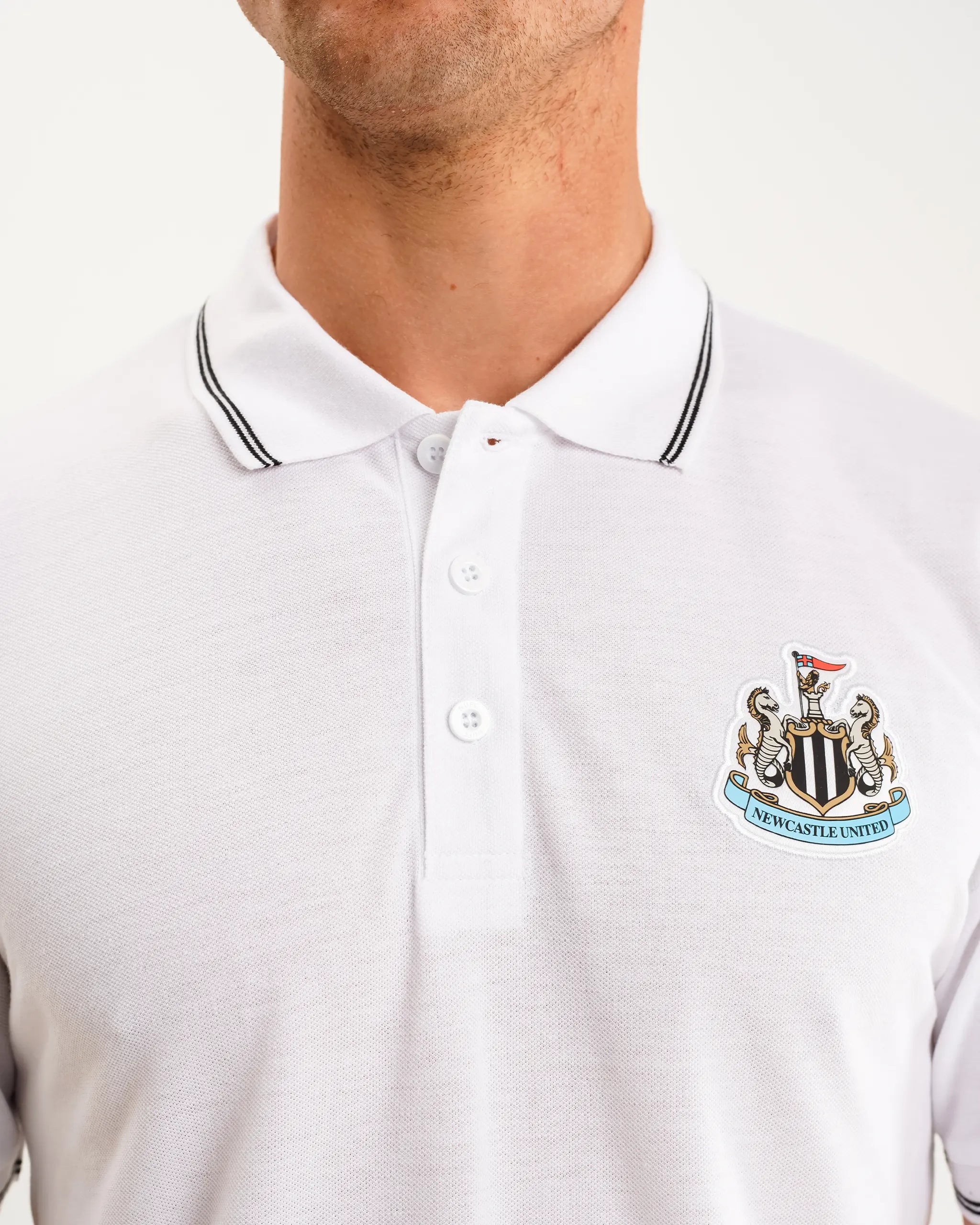 Newcastle United Men's White Terrace Pique Polo Shirt