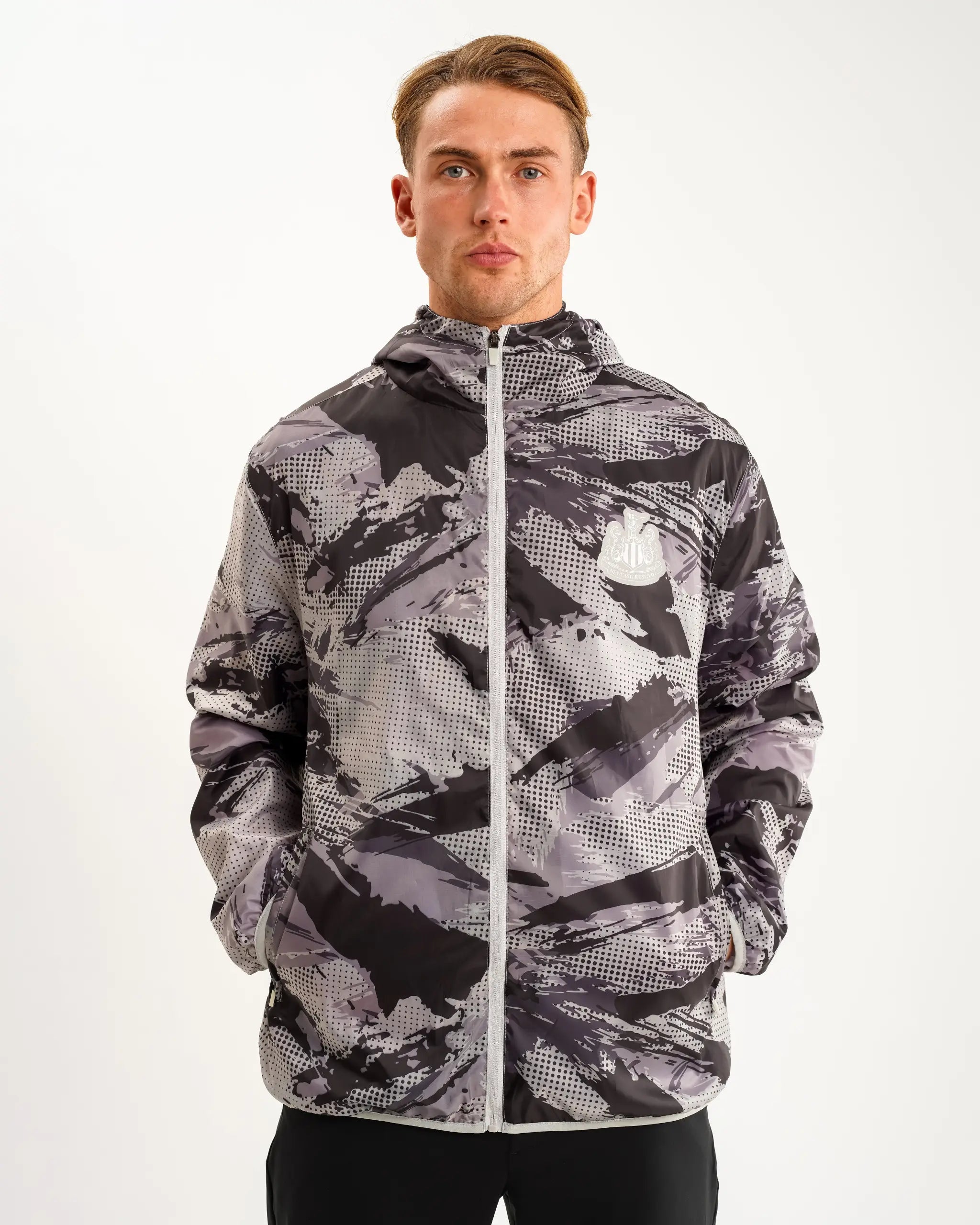 Newcastle United Men's Grey Camo Poly Shower Jacket