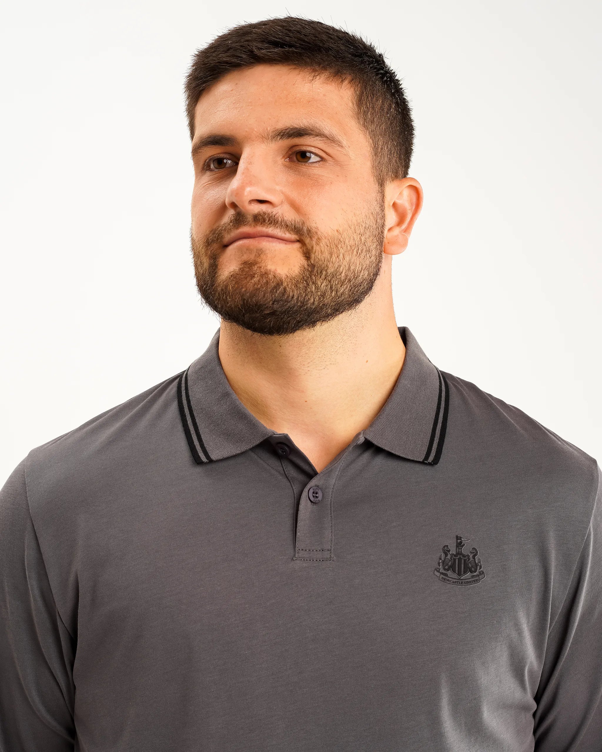 Newcastle United Men's Black Label Grey Long Sleeve Polo Shirt