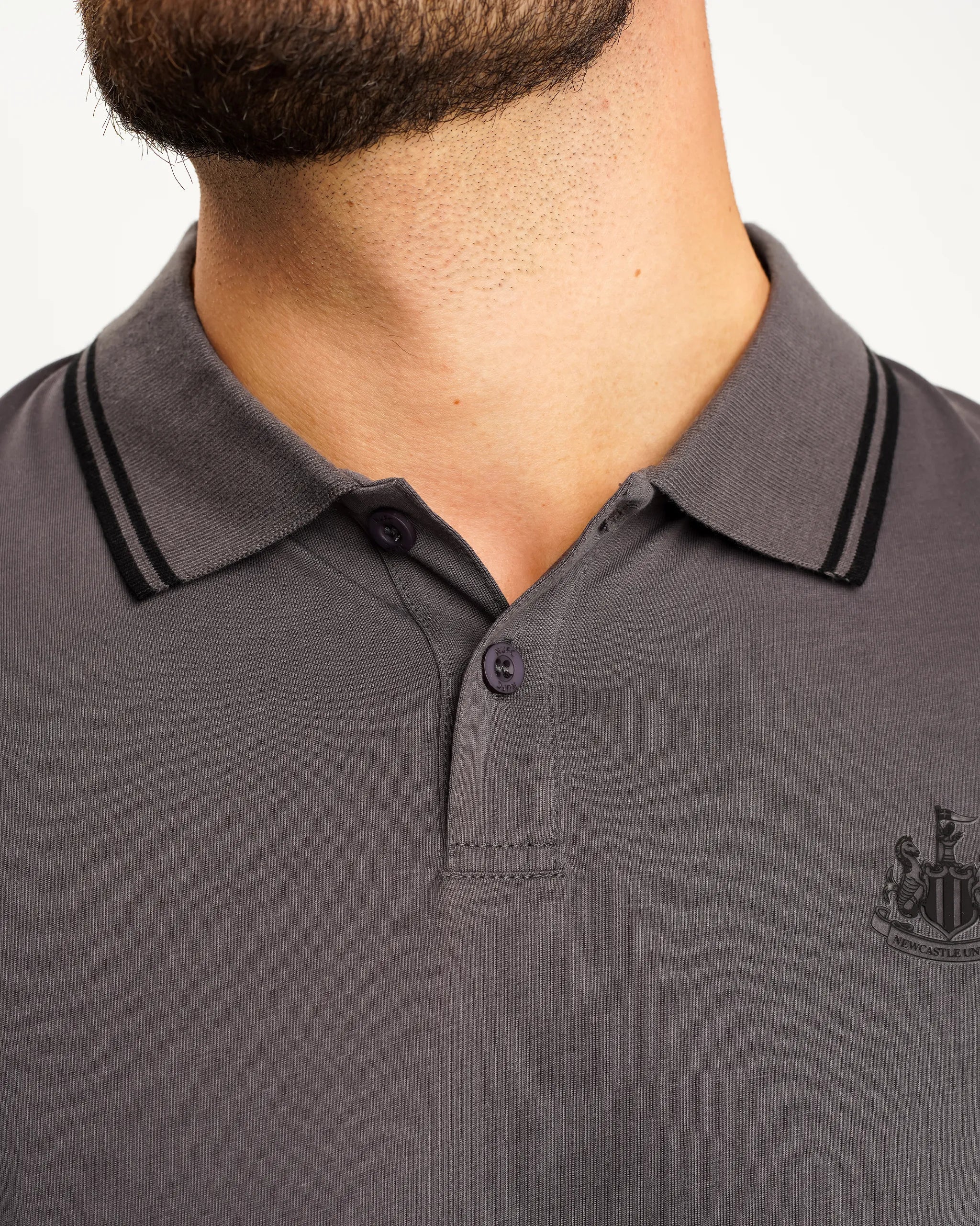 Newcastle United Men's Black Label Grey Long Sleeve Polo Shirt