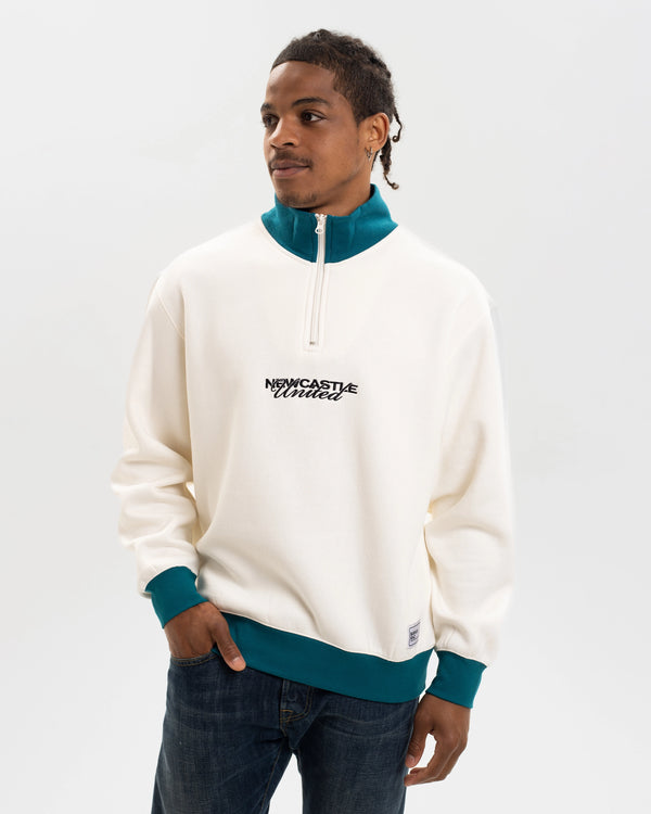 Newcastle United Graphic Off-White Contrast Quarter Zip Sweater