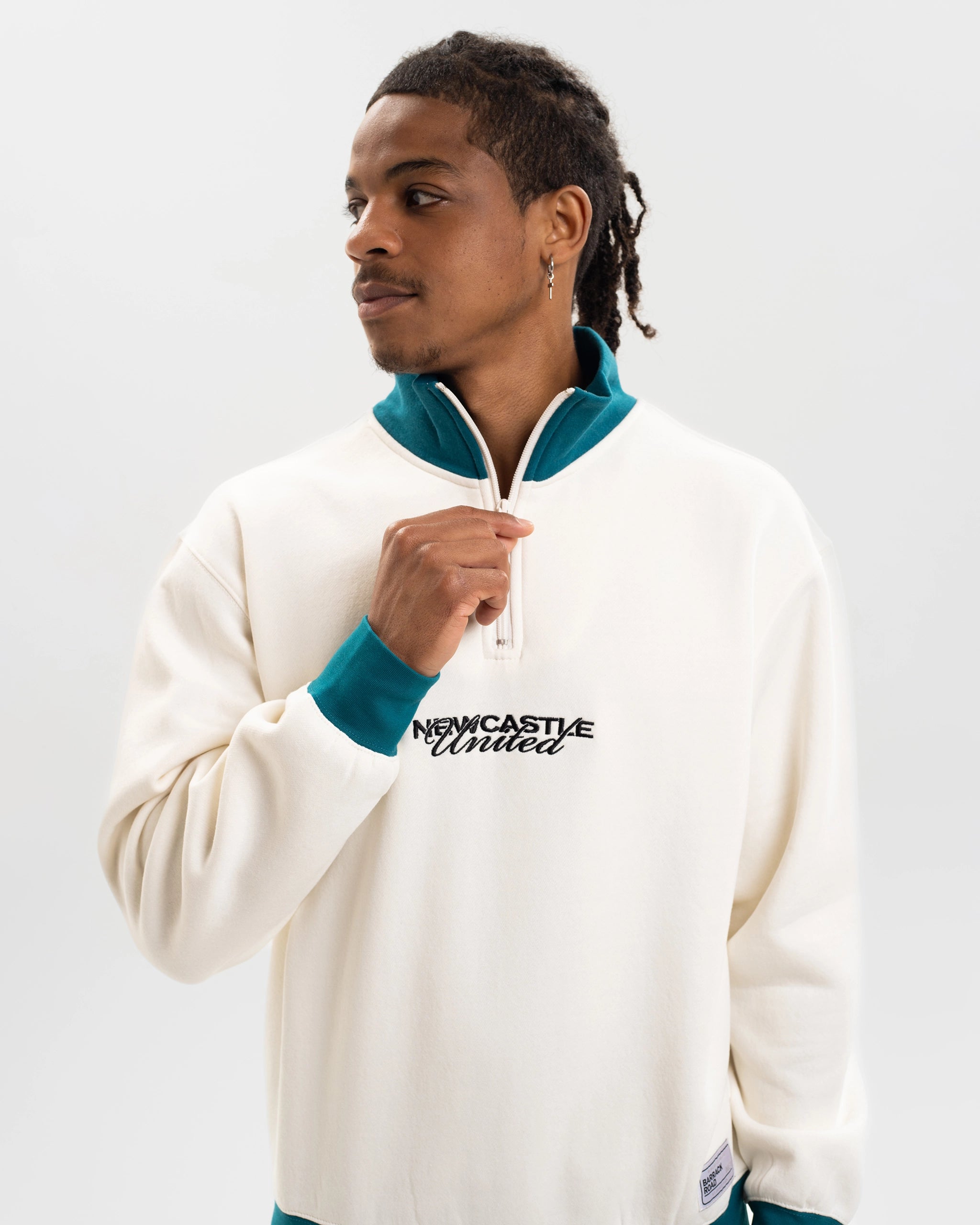 Newcastle United Graphic Off-White Contrast Quarter Zip Sweater