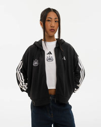 Newcastle United adidas Women's Essentials 3-Stripes French Terry Full-Zip Black Hoodie