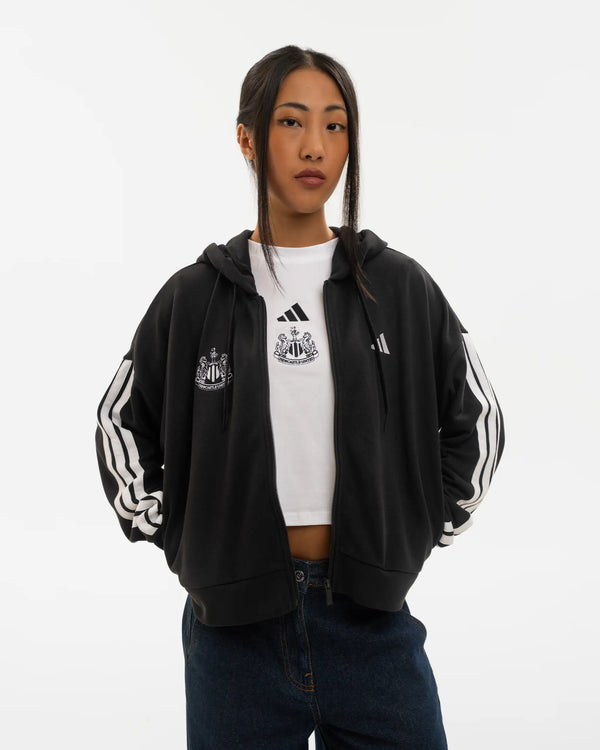 Newcastle United adidas Women's Essentials 3-Stripes French Terry Full-Zip Black Hoodie