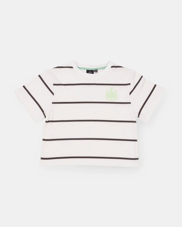 Newcastle United Girl's Black & White Striped Cropped T-Shirt